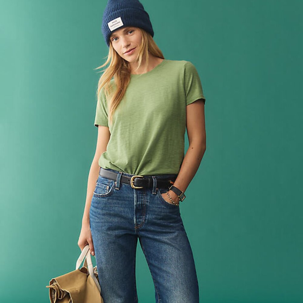 Pilcro The Bennie Slim Crewneck Tee Anthropologie Olive Green Cotton Slub S - Picture 10 of 15